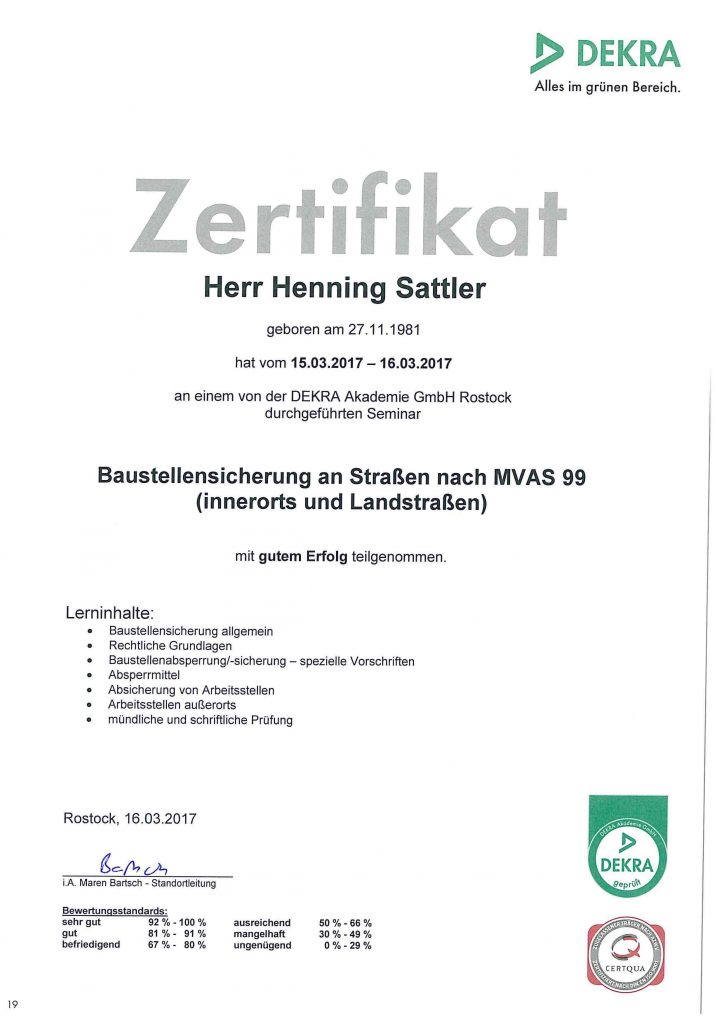 Zertifikat: Baustellensicherung